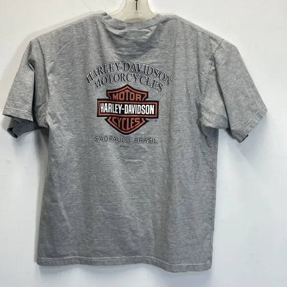 Harley Davidson Sae Paulo Brazil T Shirt Gray Men’s Size XL Embroidered - Picture 6 of 6